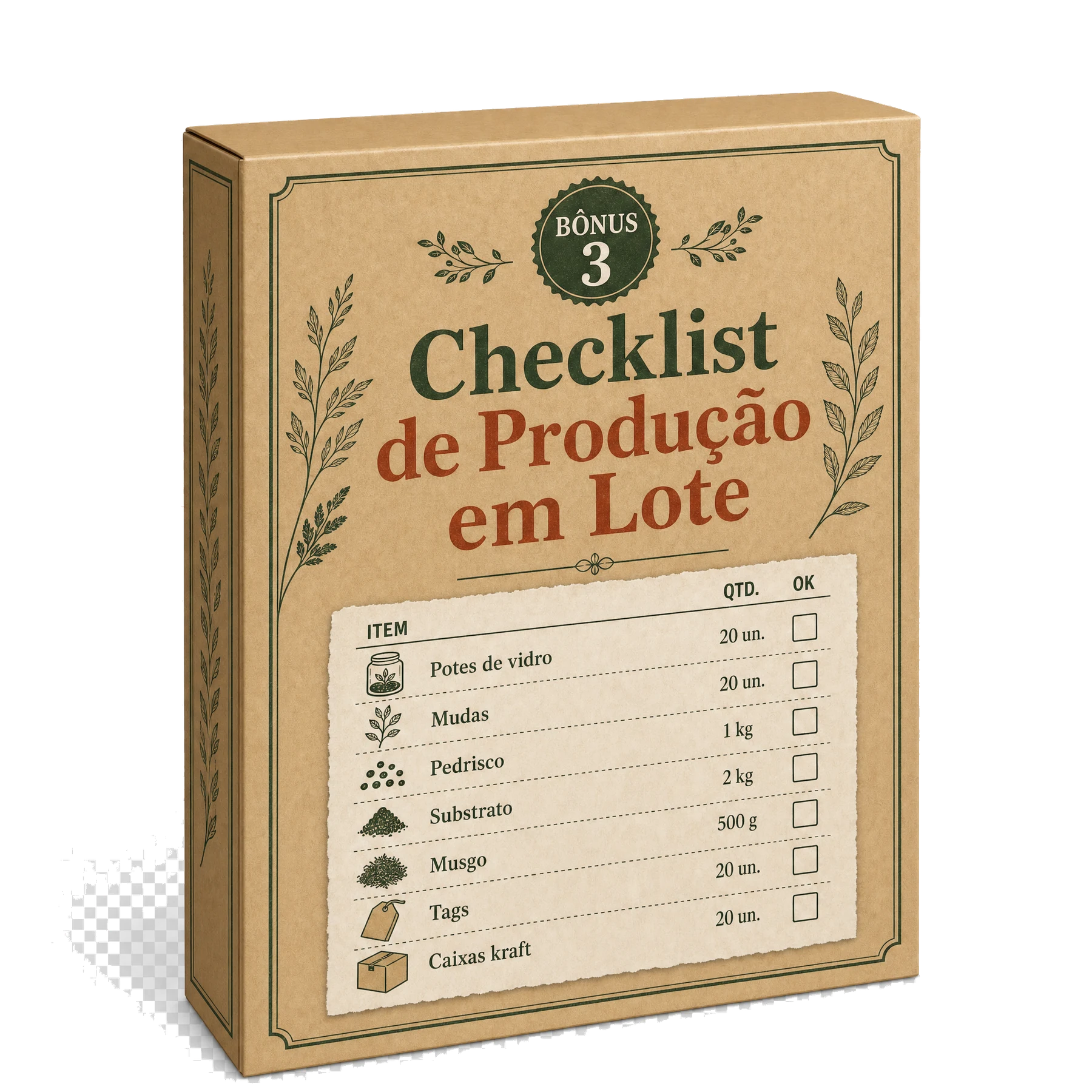 Box 3D do bônus Checklist de Produção em Lote
