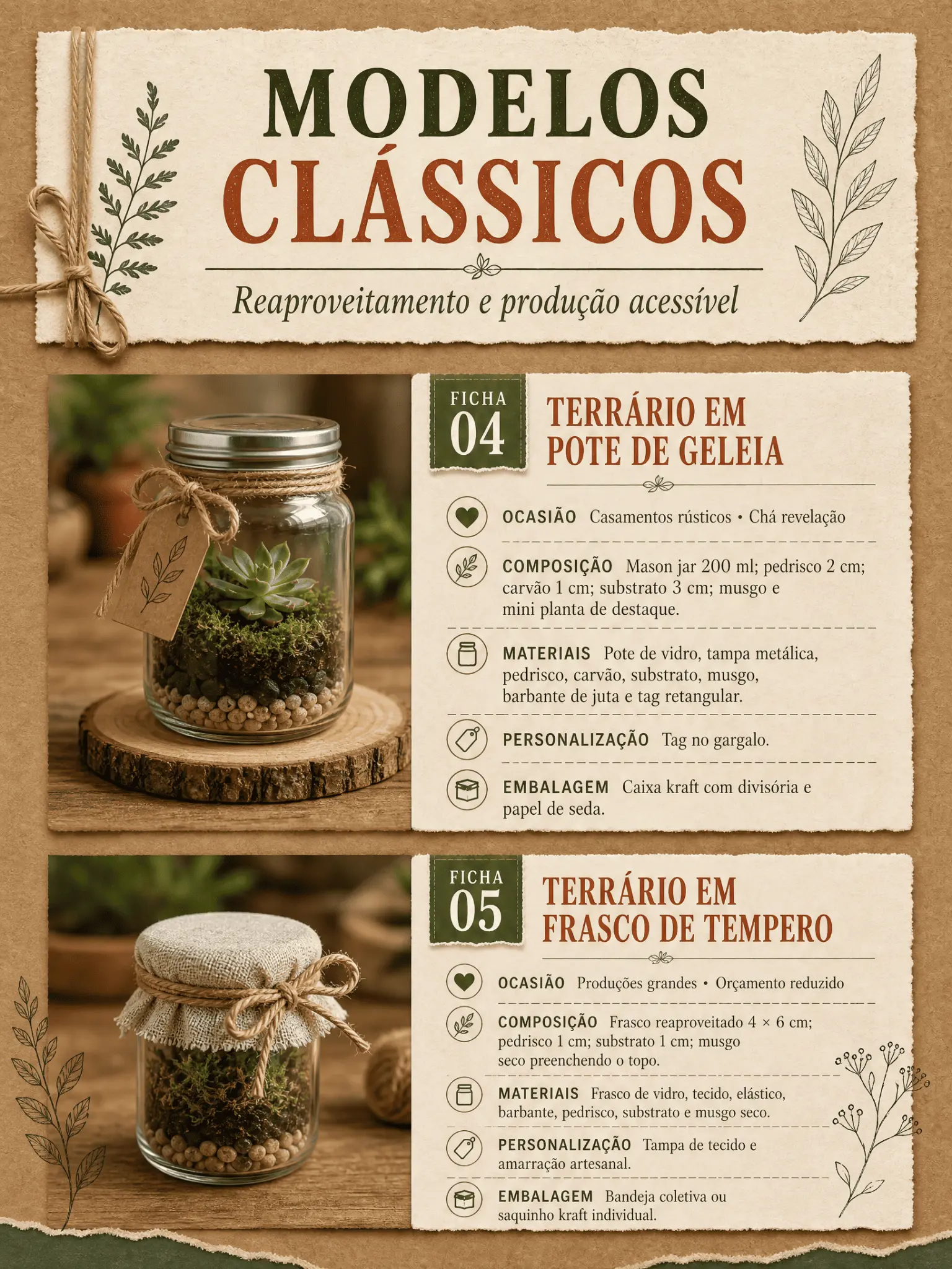 Ficha técnica de terrário em pote de geleia