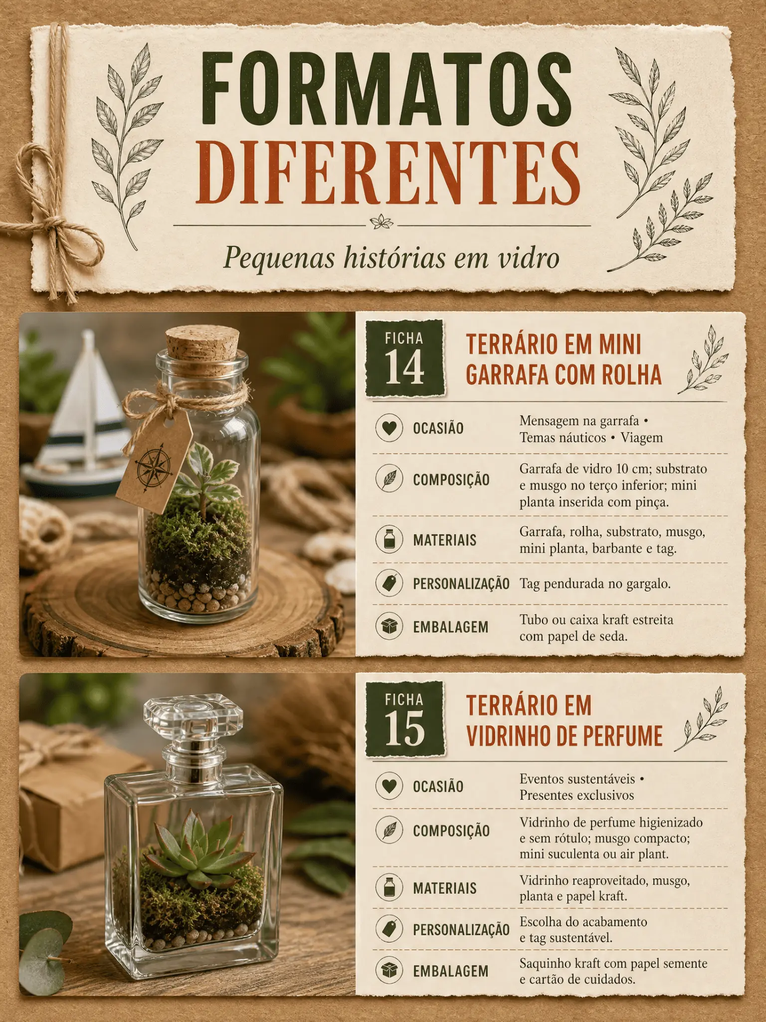 Ficha técnica de mini garrafa e vidrinho de perfume